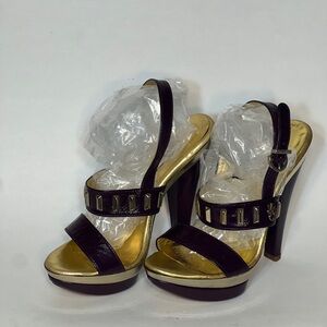 Versace Platform Heels Jeans Collection Deep Purple and Gold 35